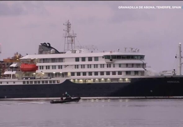 Hantavirus-hit cruise ship arrives at Tenerife in Spain's Canary Islands